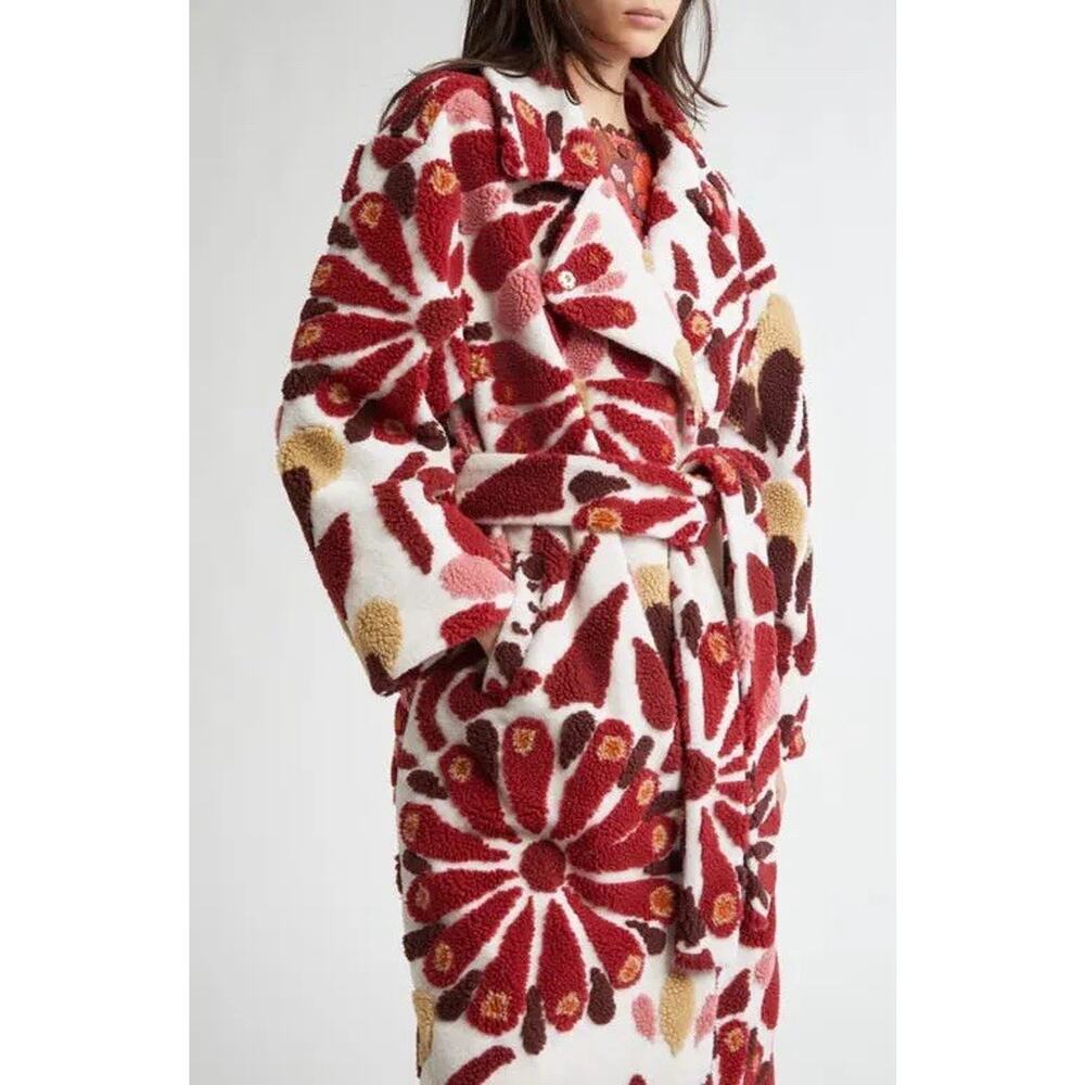 Farm Rio Ainika Flowers Belted Jacquard Fleece Coat Medium NWT - Picture 2 of 6